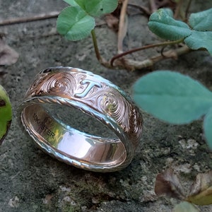 The Trevor: 10K Rose Gold and Sterling Silver Rope Western Men&#39;s Band, Western Wedding Ring, Cowboy Ring, Cowboy Wedding Band, Gifts for Him