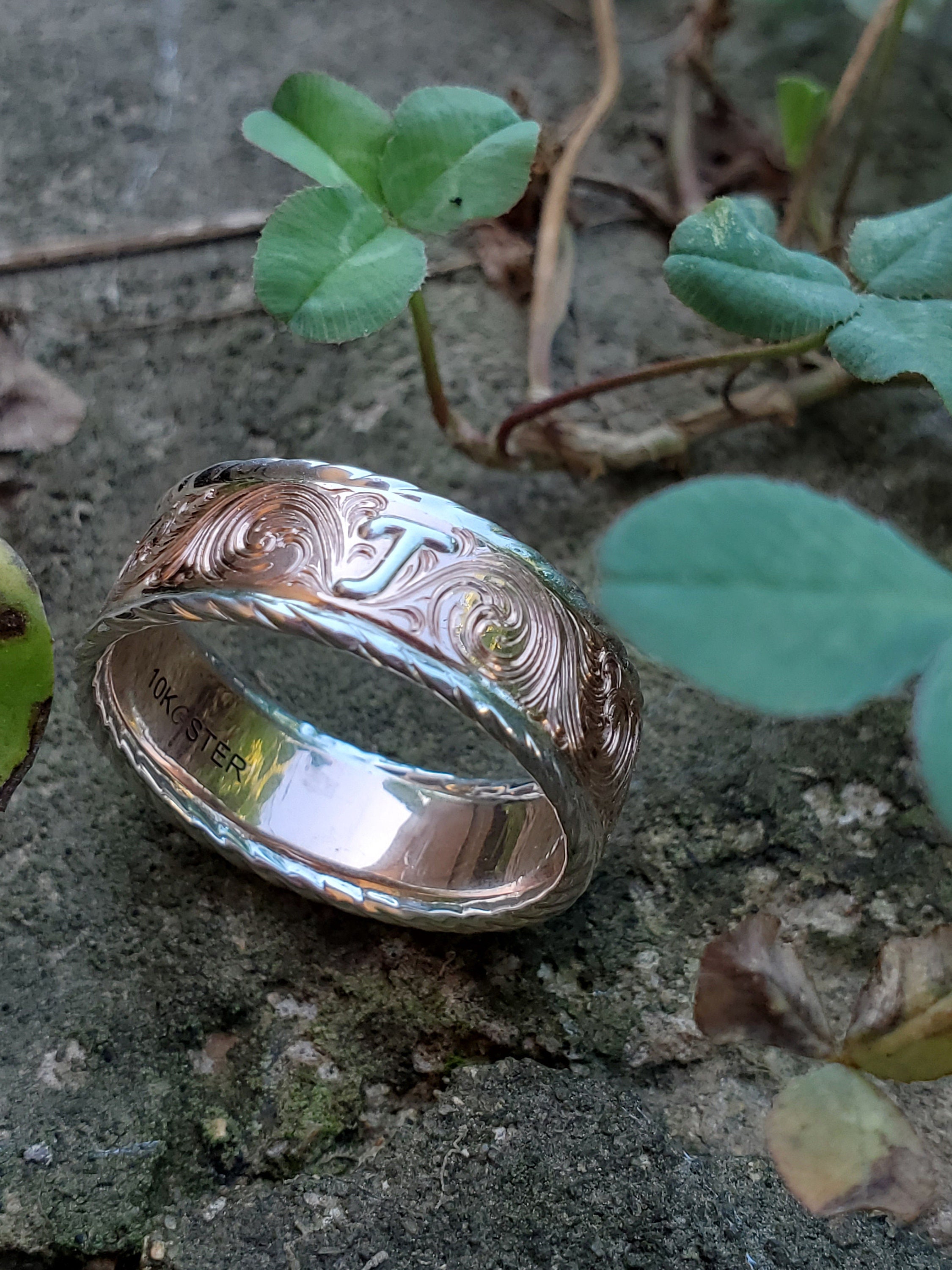 The Trevor: 10K Rose Gold and Sterling Silver Rope Western Men's Band ...
