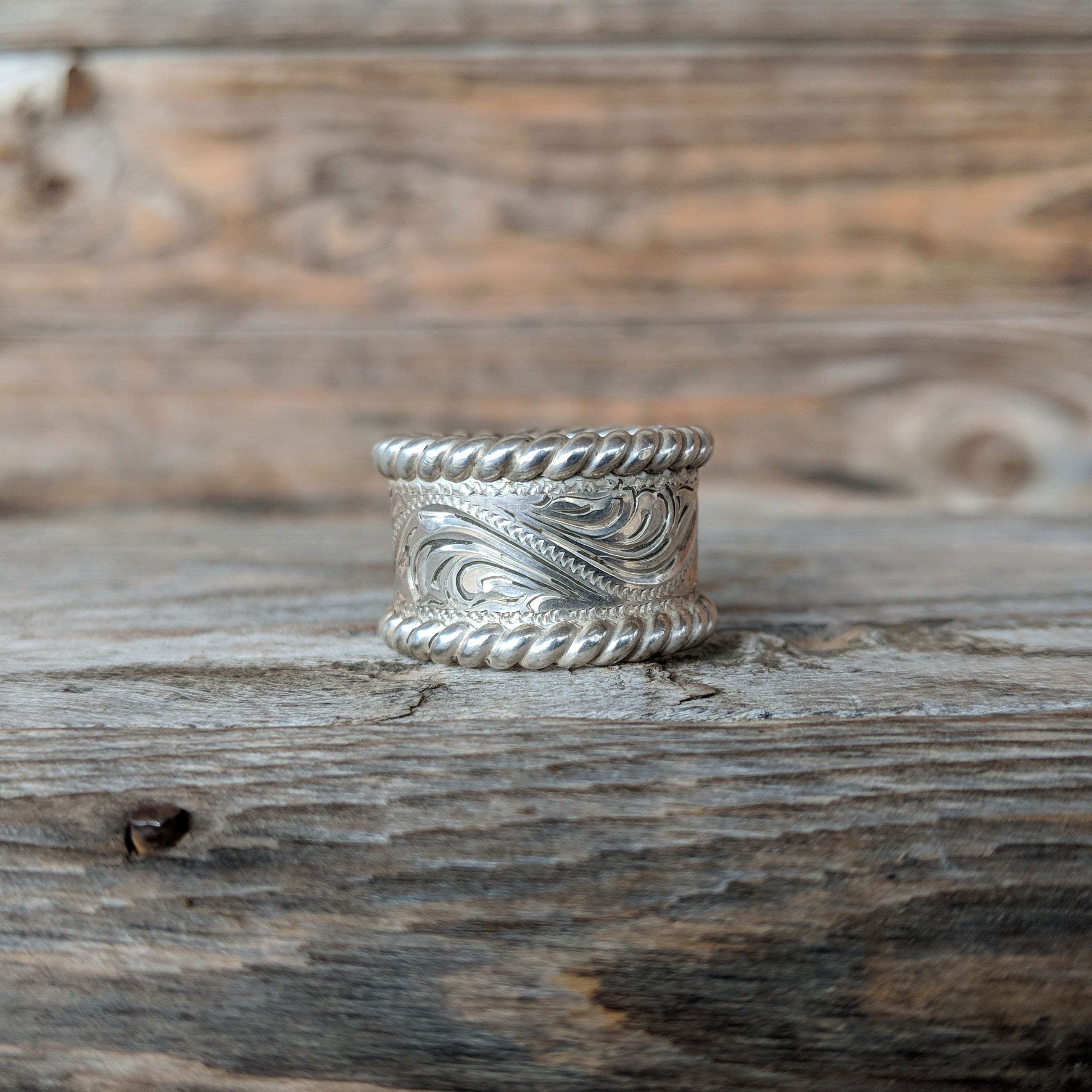 Sterling Silver Engraved Western Ring Sterling Silver Rope Etsy Nederland