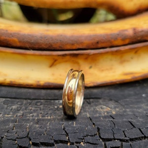 The Flynn: 10K yellow and white gold two-tone gold men&#39;s band, Western wedding ring, Western Men&#39;s band, Cowboy Ring, Cowboy Wedding Band