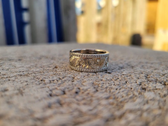 Hand engraved 2024 western wedding rings