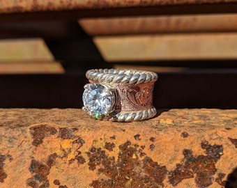 Engagement Ring, Copper Hand Engraved Round Western Wedding Ring,  Anniversary Gift For Her, Bridal Jewelry, RNG00042 by Loreena Rose