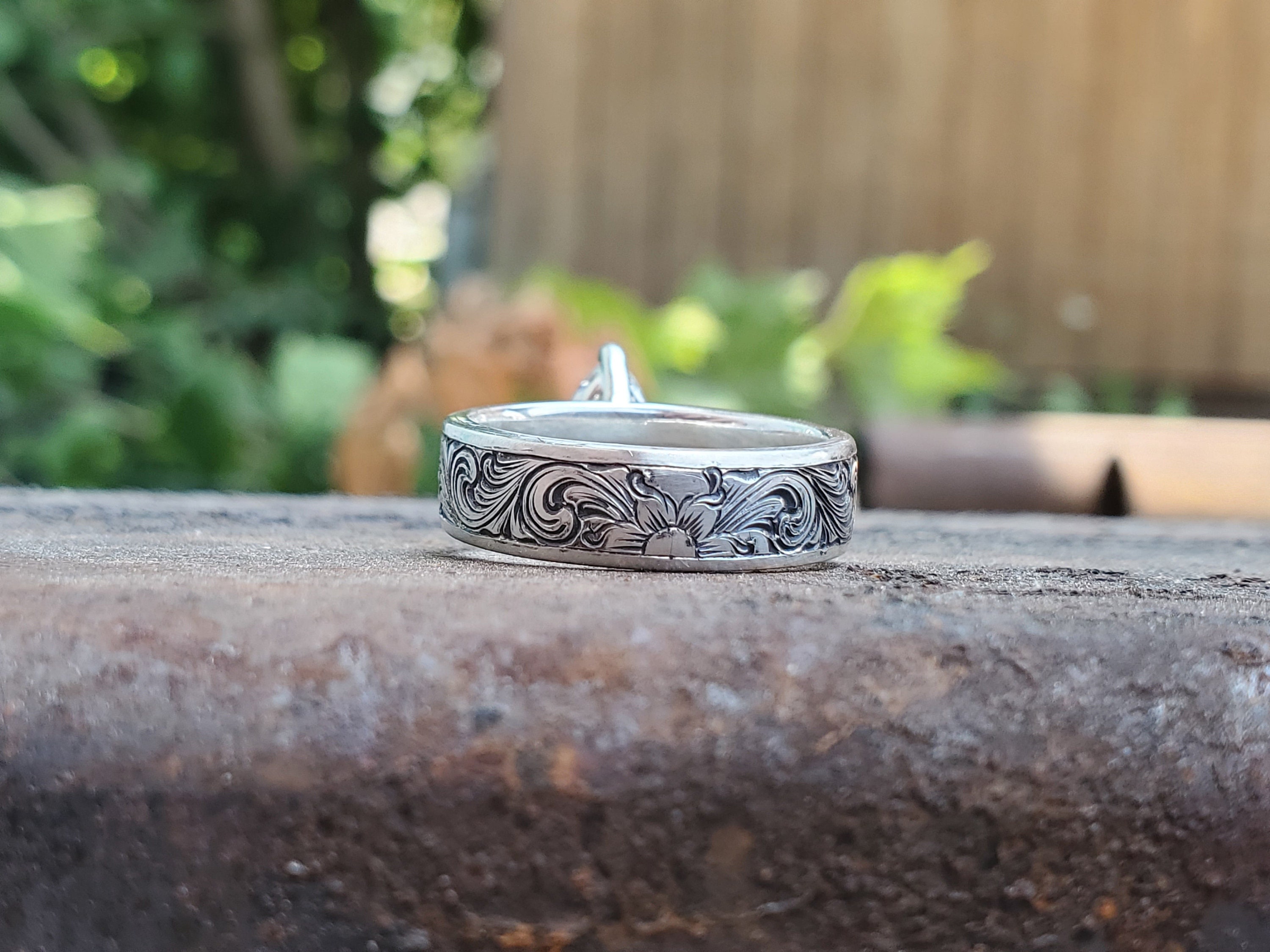 Sterling Silver Maggie: Antiqued Marquise Hand-engraved Sterling