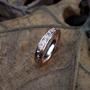 The Maya: Narrow 10K, 14K, or 18K Rose Gold Band, Western Wedding Band, Cowgirl Wedding Ring, Hand-Engraved Western Wedding Ring