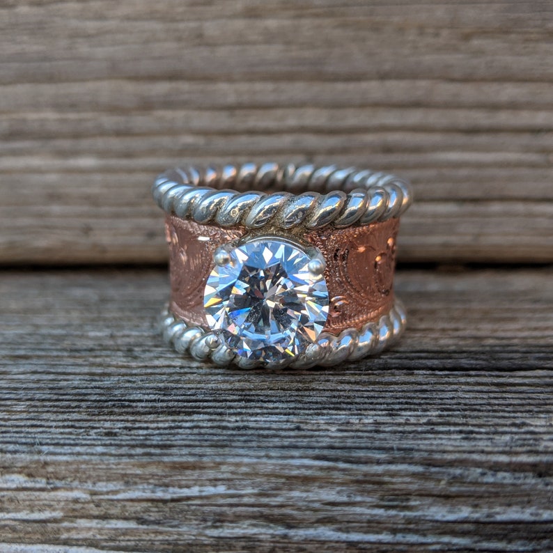 Copper Engraved Western Engagement Ring Design RNG00042 by Etsy