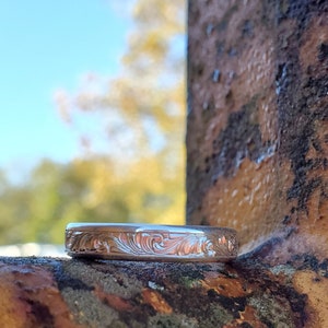 The Madi: 14K White Gold Western Wedding Band, Cowgirl Wedding Ring, Western Ring, Hand-Engraved Wedding Band, Handmade Ring