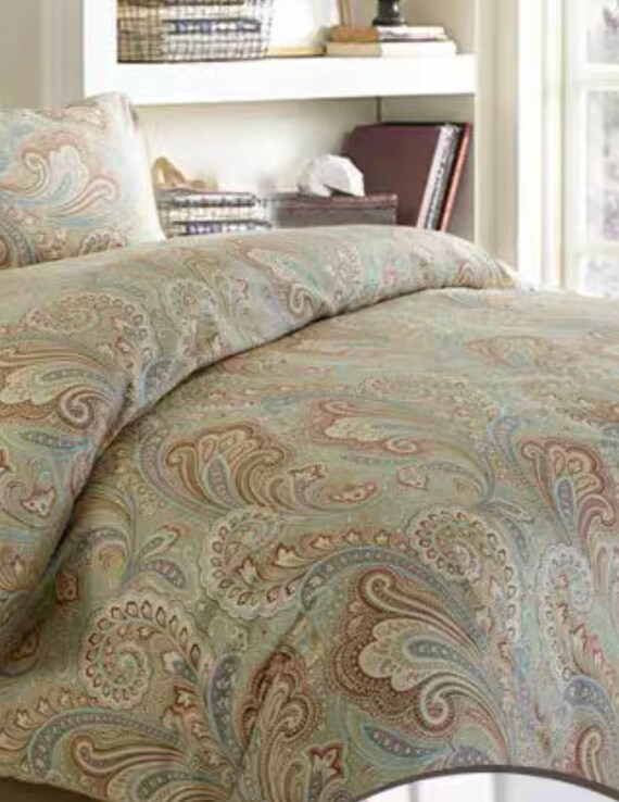 Duvet Cover Blue And Brown Paisley Design Cotton Sateen Duvet Etsy