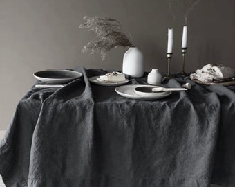 Linen tablecloths in dark gray 100% natural  stonewashed linen tablecloth,custom size,Made To Order.