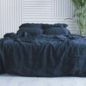 Linen Duvet Cover,100% natural stonewashed linen duvet cover in dark blue,custom size,Made To Order.