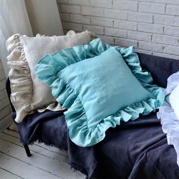 Ruffled Linen Pillow Etsy