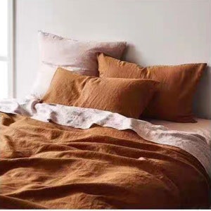 Linen Duvet Cover, 100%  natural stonewashed linen duvet cover in burnt orange color, custom size, Made To Order.