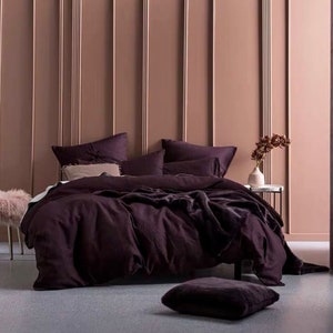 Linen Duvet Cover, 100% natural stonewashed linen duvet cover in dark purple, custom size, Made To Order.