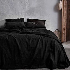 Linen Duvet Cover, 100% stonewashed linen duvet cover or duvet cover set in black, Custom size, Made To Order.