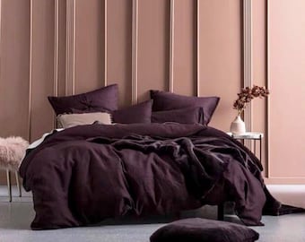 Dark Purple Linen Duvet Cover: 100% Natural Stonewashed Bedding