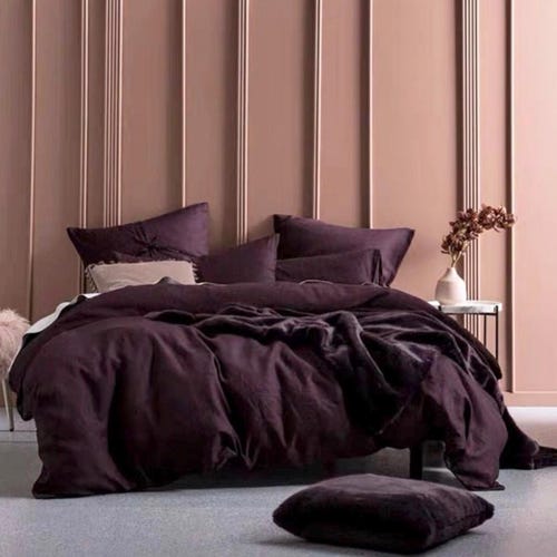 Dark Purple Linen Duvet Cover: 100% N...