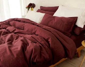 Linen Duvet Cover,100% natural stonewashed linen duvet cover in wine color, custom size,Made To Order.
