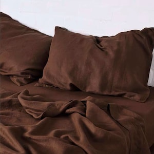 Linen Duvet Cover,100% Natural stonewashed  linen duvet cover in dark brown  color,custom size, Made To Order.