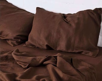 Linen Duvet Cover,100% Natural stonewashed  linen duvet cover in dark brown  color,custom size, Made To Order.