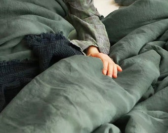 Linen Duvet Cover, 100% natural stonewashed linen duvet cover in sage green, custom size, Made To Order.