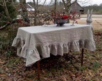 Ruffled Linen tablecloths,100% natural  stonewashed linen tablecloths , custom size,Made To Order.