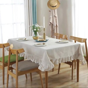 Ruffled Linen tablecloths, 100% natural stonewashed linen tablecloths ,custom size, Made To Order.
