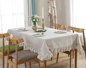 Ruffled Linen Tablecloth: Natural Stonewashed Flax, Custom Size