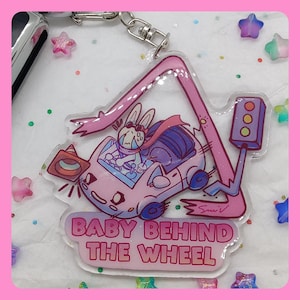 Dziecko za kierownicą! Brelok i przezroczysta naklejka Kawaii Car