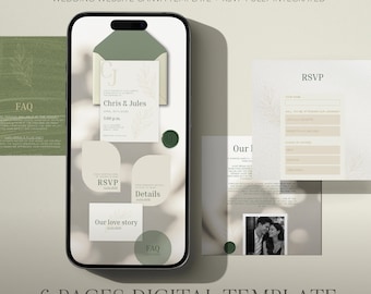 Sage Green Wedding Website Template Canva with RSVP: Botanical Garden Ivory Wax Seal, Editable Digital Invitation, Envelope Reveal, Ethereal