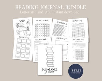 Aesthetic Reading Journal Bundle, Printable Book Tracker, Minimalist Reading Log, Book Review Pages, Library Organizer, Letter & A5 Size