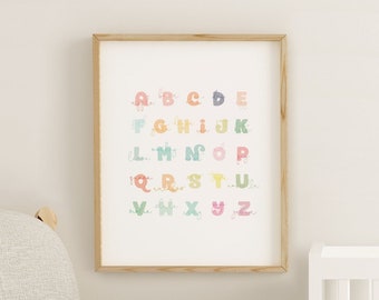 Alphabet Print | Children Wall Art | Unframed | A6 A5 A4 A3 | Home Decor | Colourful Kids Room Print | Cute | Educational | Fun