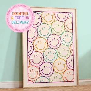 Glückliches Gesicht Print | Ungerahmt | A6-A5-A4-A3 | Wohnkultur | Bunter Druck | Kinderzimmer | Spaß | Lächeln