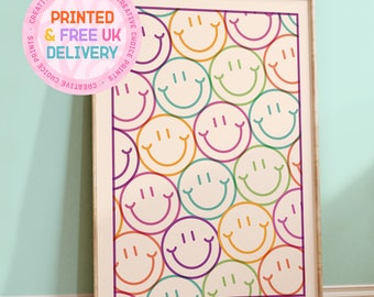 Blij gezicht-print | Niet ingelijst | A6 A5 A4 A3 | Woondecoraties | Kleurrijke print | Kinderkamer | Leuk | Glimlach