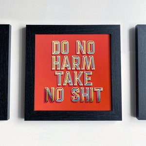 Doe geen kwaad, neem geen shit | Kunstafdrukken aan de muur | Kleurrijke citaten afdrukken | Goudfolie | Verjaardagscadeau | Housewarming Cadeaus | 8x8 | Huisdecoratie