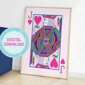 Karta do gry Jack of Hearts | POBIERANIE CYFROWE | Wydrukowana sztuka ścienna | Plakat | Wystrój domu | Miłość | Zabawa