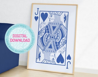 Jack of Hearts Blue Playing Card Print | DIGITAL DOWNLOAD | Printable Wall Art | Poster | Home Decor | Love | Fun | Blue