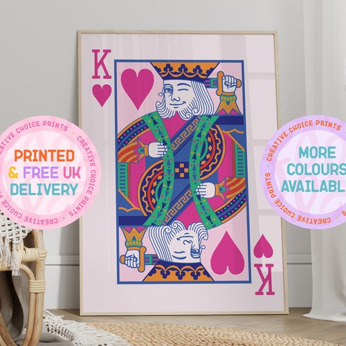 King of Hearts Playing Card Print | Unframed | A6 A5 A4 A3 | Home Decor | Colourful Print | Love Wall Art | Bedroom Wall Art | Sassy | Fun