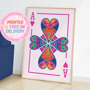 Ace of Hearts Playing Card Print | Unframed | A6 A5 A4 A3 | Home Decor | Colourful Print | Love Wall Art | Bedroom Wall Art | Fun