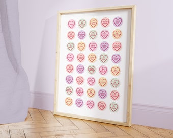 Liefdeshartprint | Leuke muurkunst | Niet ingelijst | A6 A5 A4 A3 | Woondecoraties | Kleurrijke print | Snoep | Meisjesslaapkamer | Positief | Meisjesachtig | Liefde: