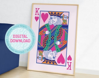 King of Hearts Playing Card Print | DIGITAL DOWNLOAD | Printable Wall Art | Poster | Home Decor | Love | Fun
