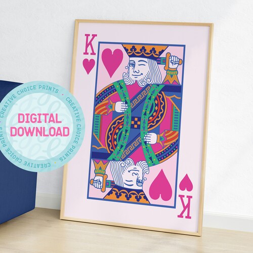 King of Hearts Playing Card Print | DIGITAL DOWNLOAD | Printable Wall Art | Poster | Home Decor | Love | Fun