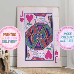 Stampa di carte da gioco Jack di cuori / Senza cornice / A6 A5 A4 A3 / Decorazione per la casa / Stampa colorata / Arte della parete d'amore / Arte della parete della camera da letto / Divertimento