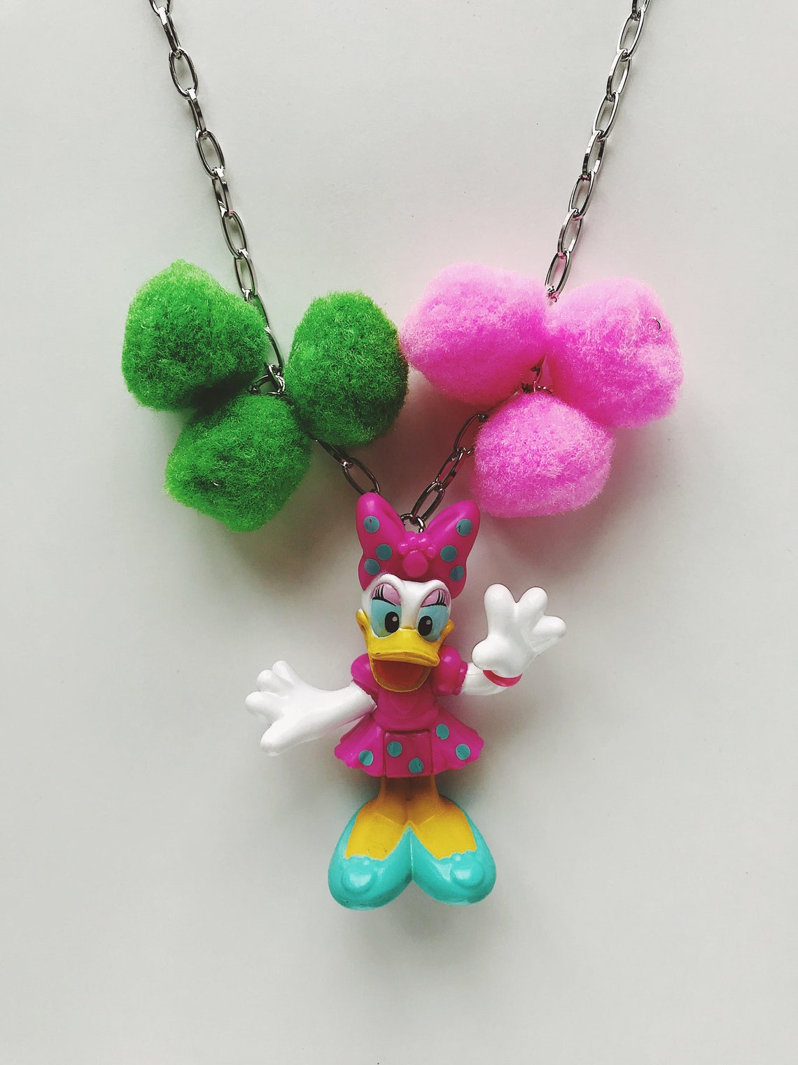 Daisy Duck pendant pom poms Disney necklace Upcycled toy Etsy