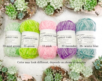 Happy Hippo chenille velvet yarn, soft Amigurumi Yarns bulky fluffy plush plushies velvet yarn fiber, baby yarn crochet