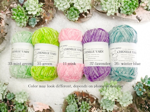 Happy Hippo chenille velvet yarn, soft Amigurumi Yarns bulky fluffy plush plushies velvet yarn fiber, baby yarn crochet