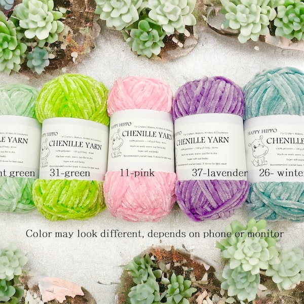 Happy Hippo chenille velvet yarn, soft Amigurumi Yarns bulky fluffy plush plushies velvet yarn fiber, baby yarn crochet
