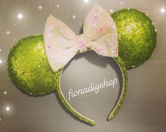 Tinkerbell Lime green sequin mickey mouse ears  Pastel Colors Mouse ears headband lime green minnie gold mickey mouse ears