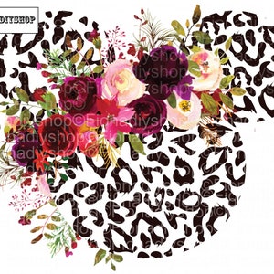watercolored Cheetah mickey, Floral Mouse ears ,Flowers,Sublimation, Design, Watercolor, Digital, Clipart, -  NOT COMMERCIAL USE