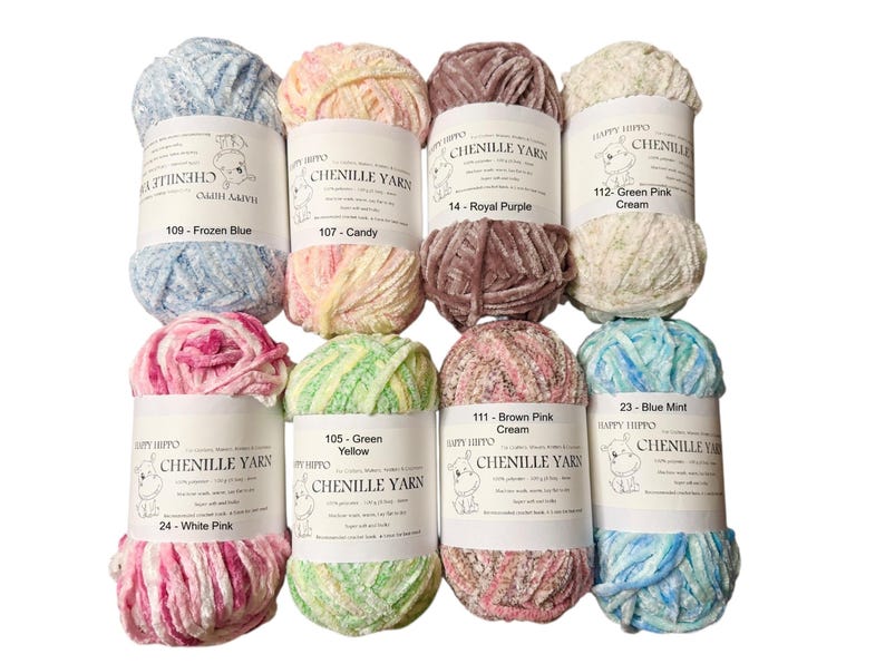 Happy Hippo chenille velvet yarn, soft Amigurumi Yarns bulky fluffy plush plushies velvet yarn fiber, baby yarn crochet afbeelding 10