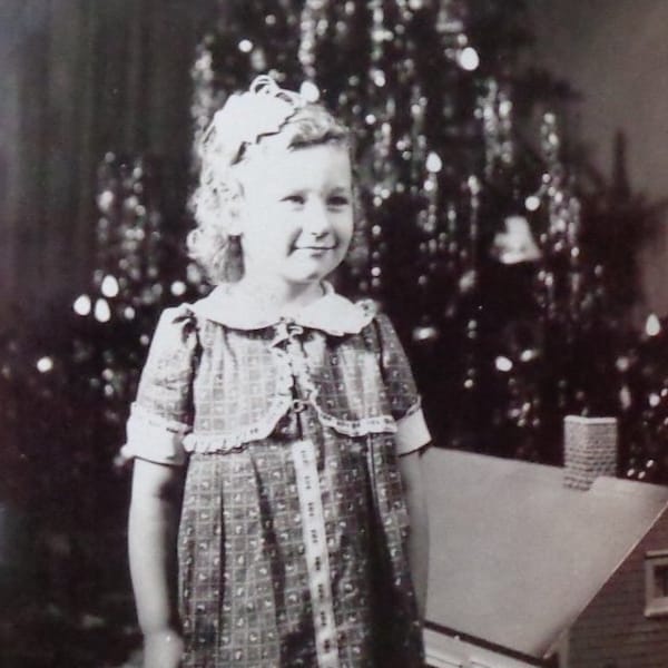 Cute 1930's Little Girl And Her Doll House At Christmas Snapshot Photo