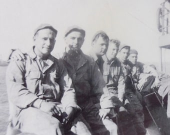 Our Gang! WWII Era Shipmates Take A Break On US Navy Naval Ship Snapshot Photo